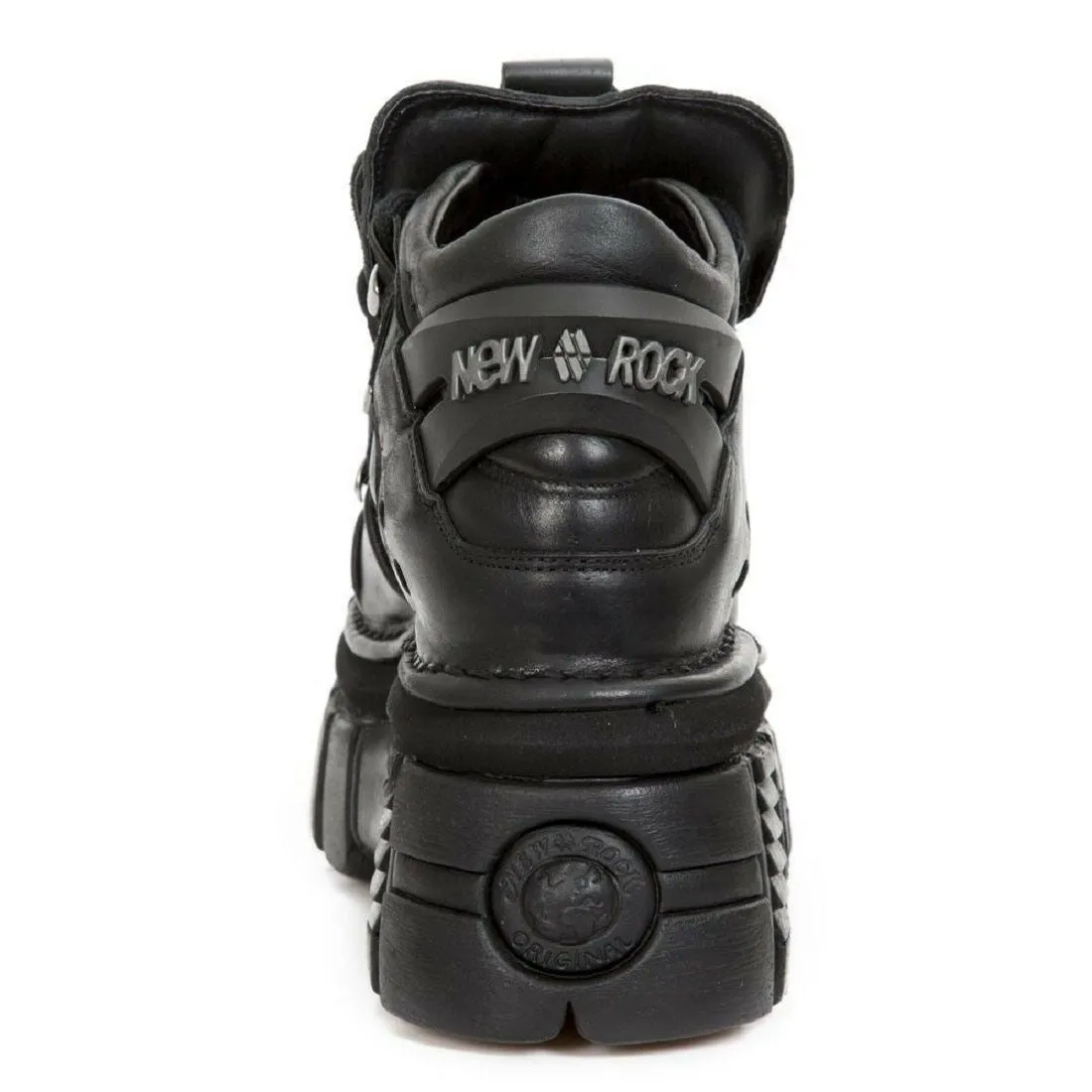 New Rock 106-S29 Tower Shoes Metallic Black Leather Biker Punk Gothic Boots