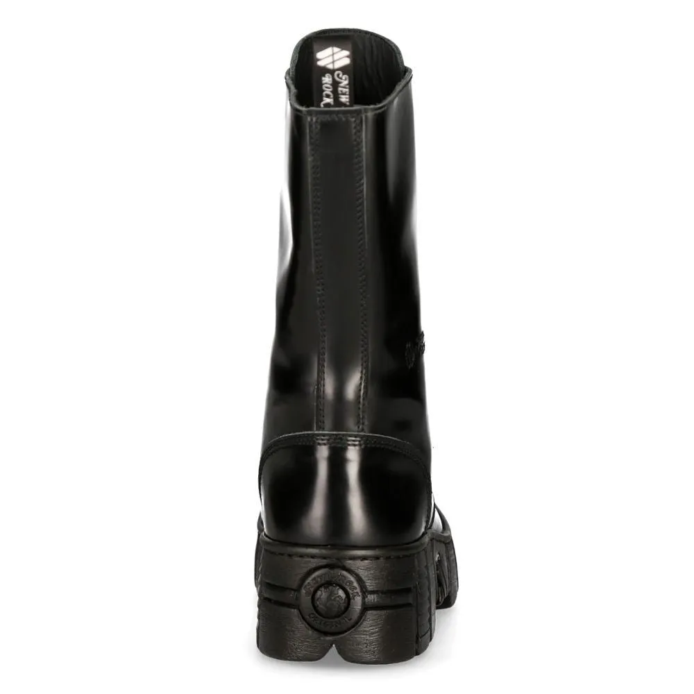 New Rock Boots Leather Mid-Calf Tower Biker Boots- M-WALL027N-C2