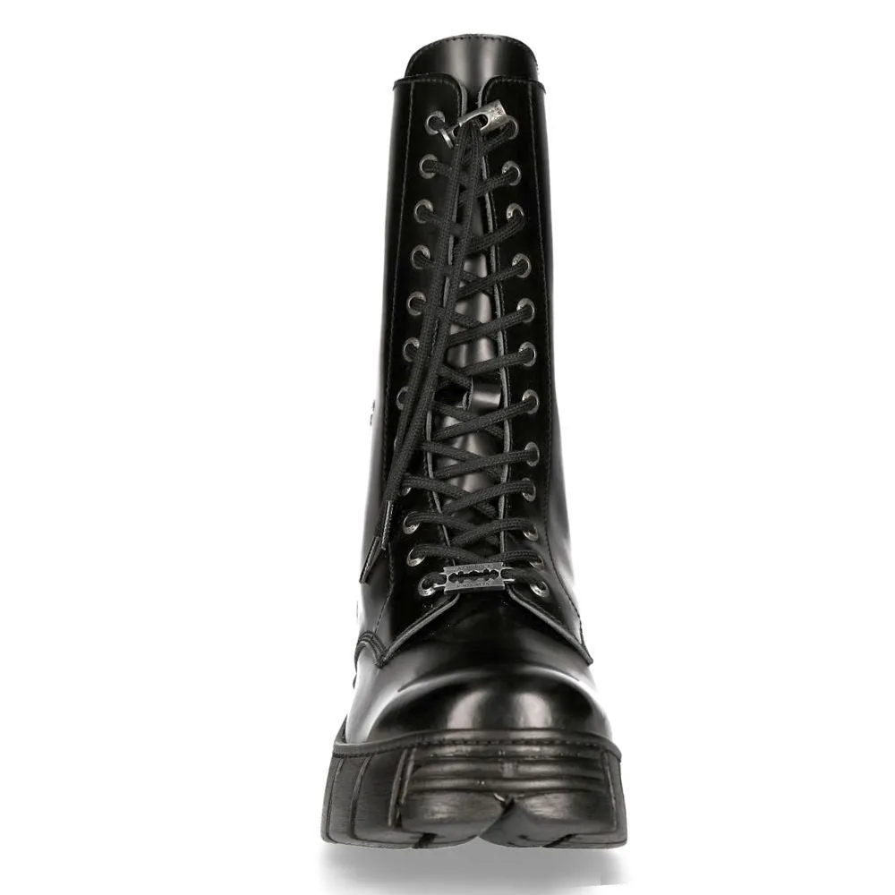 New Rock Boots Leather Mid-Calf Tower Biker Boots- M-WALL027N-C2