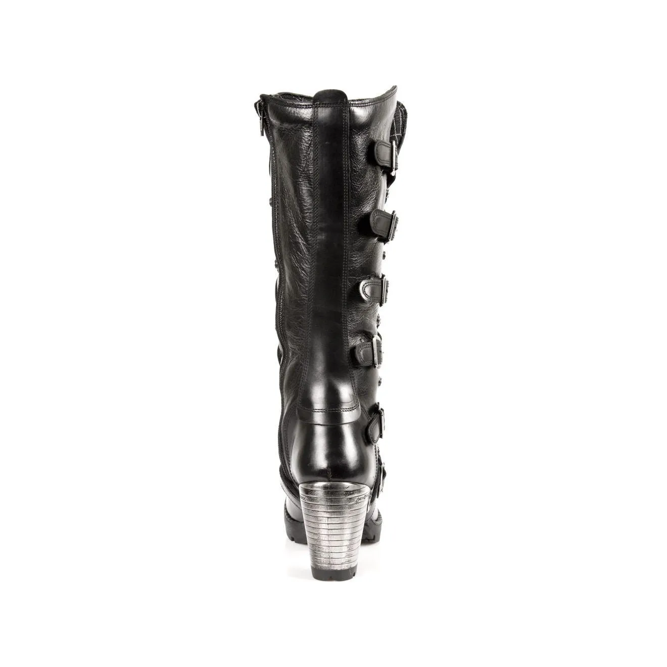 New Rock Ladies Black Buckle Laced Knee-High Boots- TR004-S1