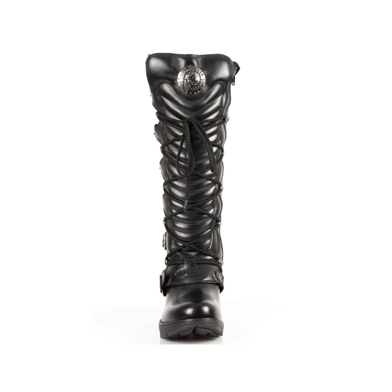New Rock Ladies Black Buckle Laced Knee-High Boots- TR004-S1