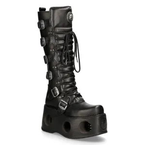 New Rock M-272-S2 Neptuno Metallic Knee High Black Leather Gothic Boots