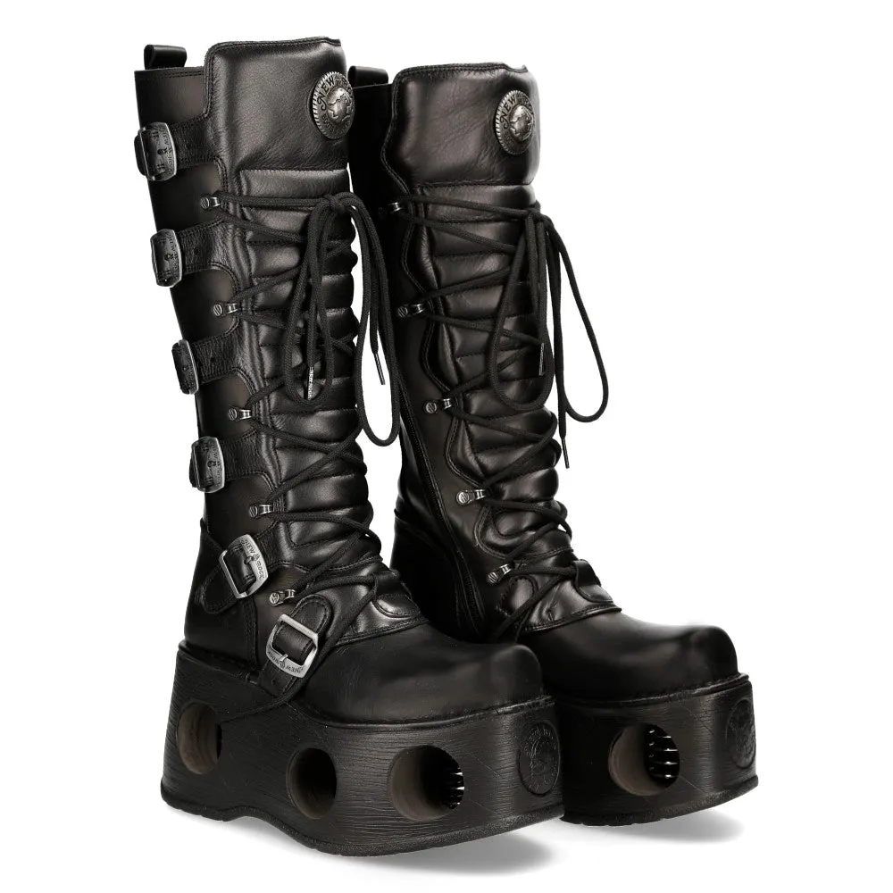 New Rock M-272-S2 Neptuno Metallic Knee High Black Leather Gothic Boots