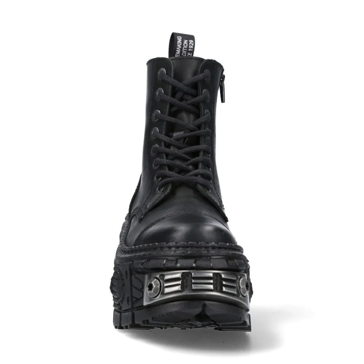 New Rock Metallic Black Leather Boots-WALL083C-S4