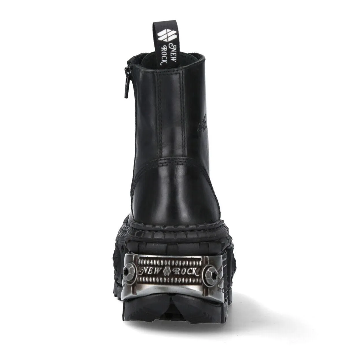 New Rock Metallic Black Leather Boots-WALL083C-S4