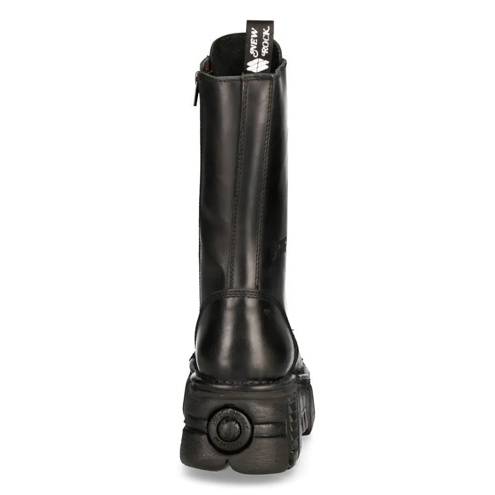 New Rock Unisex Metallic Black Techno Biker Boots- M-MILI211C-C1