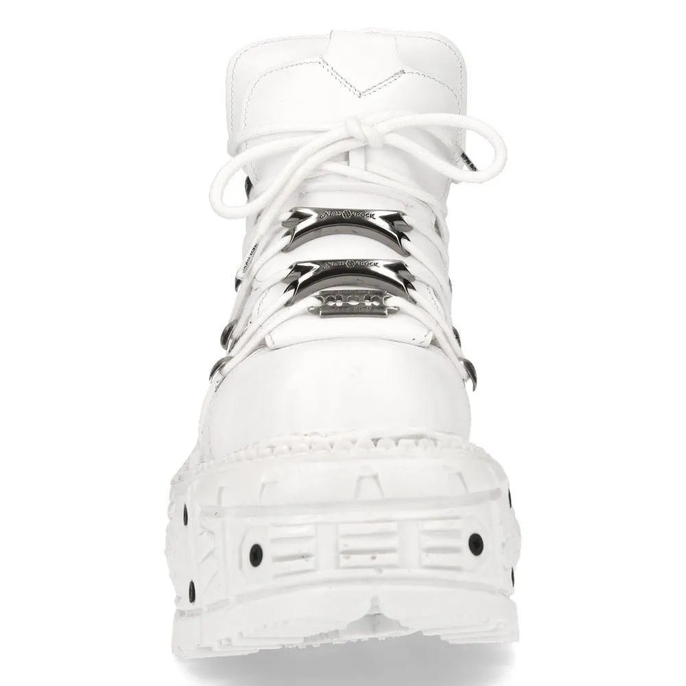 New Rock Unisex White Leather Gothic Punk Boots- M-TANK106-C1