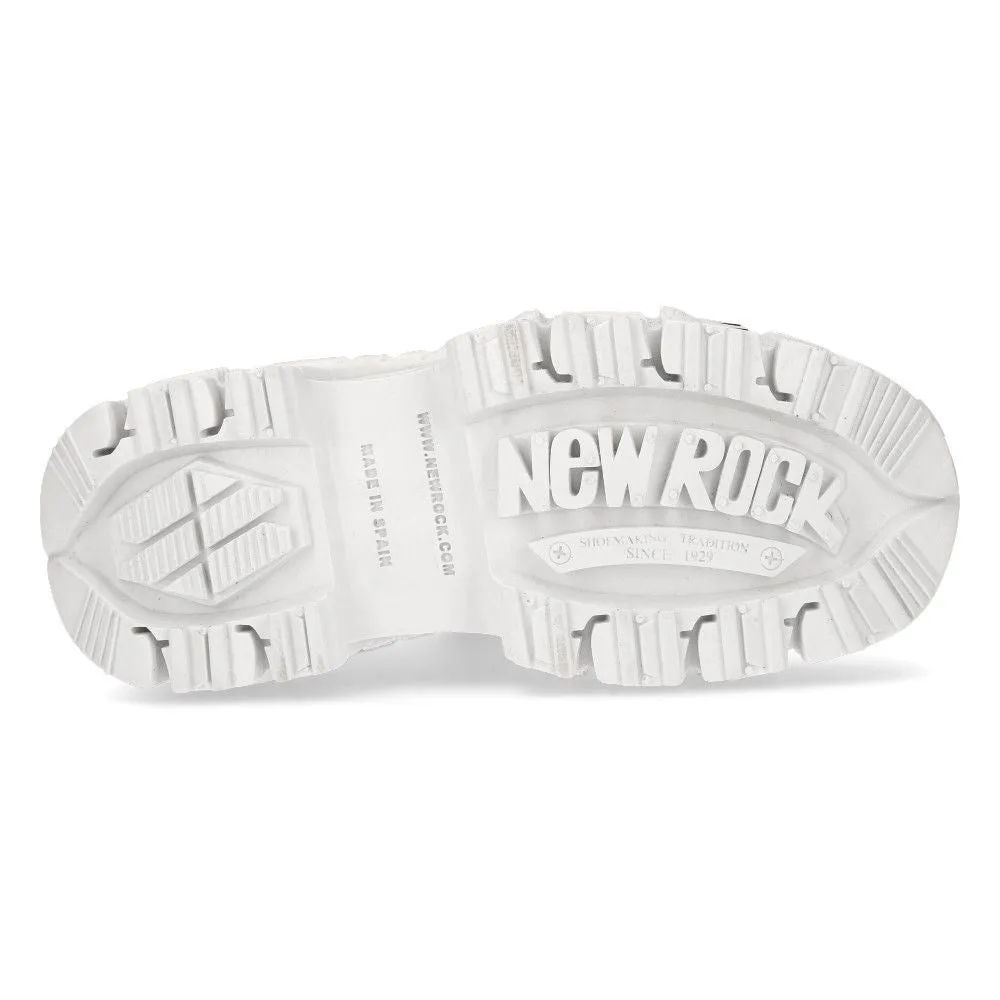 New Rock Unisex White Leather Gothic Punk Boots- M-TANK106-C1
