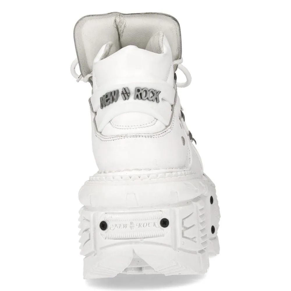 New Rock Unisex White Leather Gothic Punk Boots- M-TANK106-C1