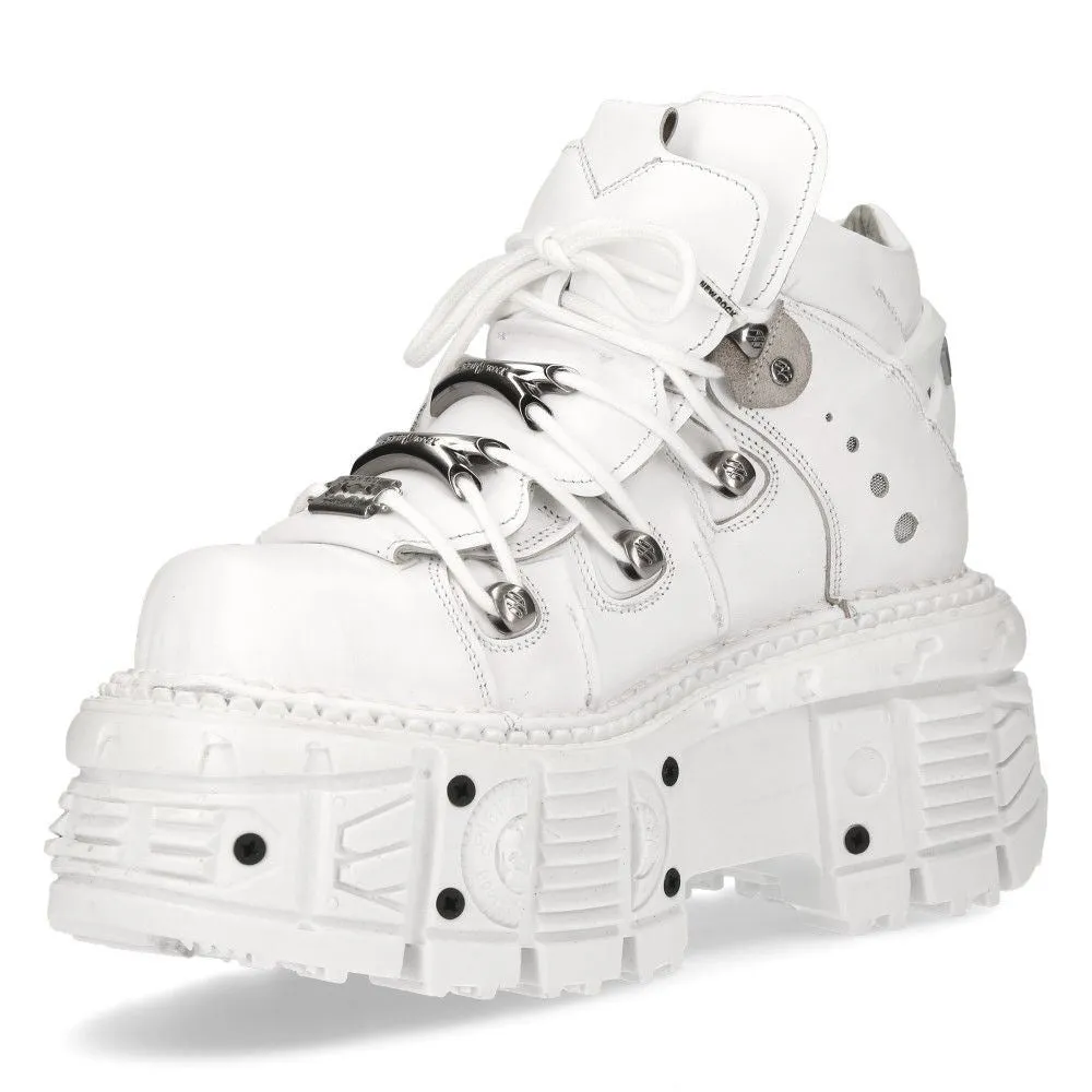 New Rock Unisex White Leather Gothic Punk Boots- M-TANK106-C1
