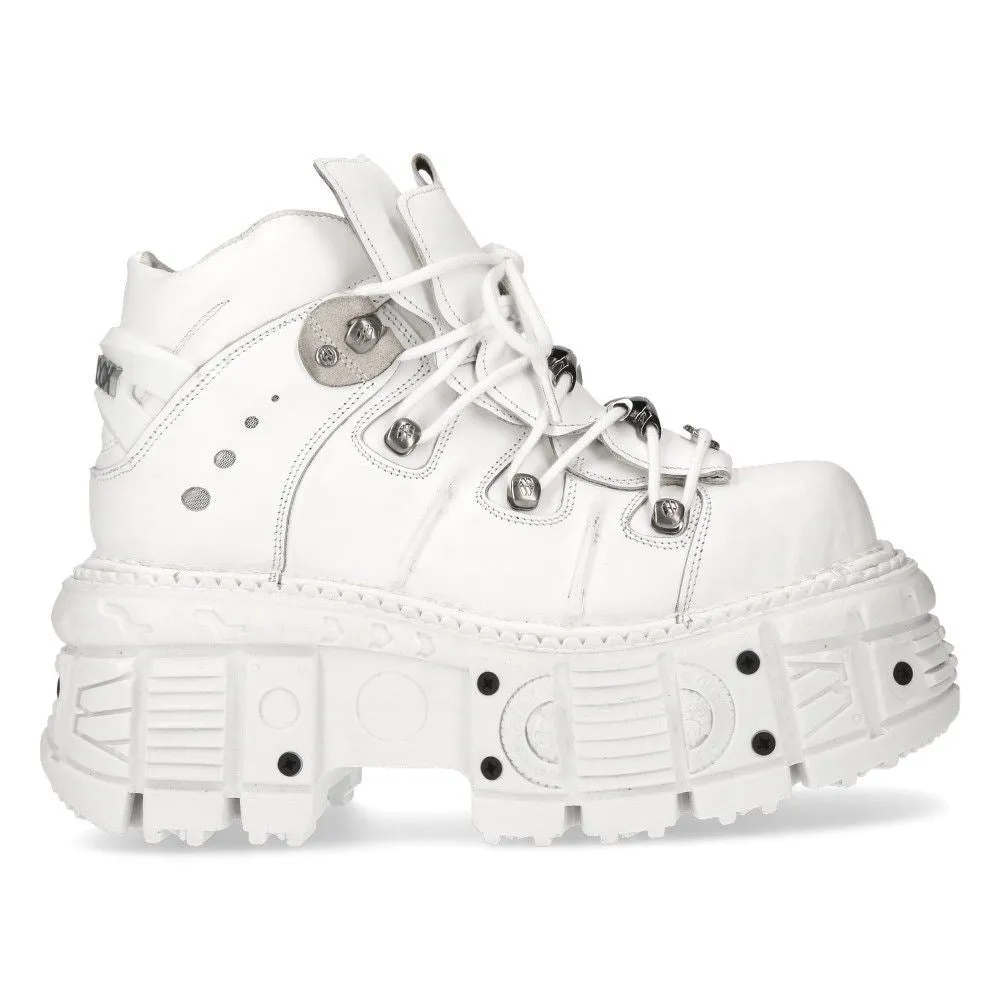 New Rock Unisex White Leather Gothic Punk Boots- M-TANK106-C1