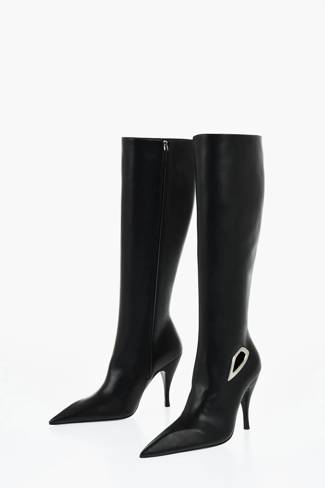 Off-White Leather High Boots With Cut-Out Details Heel 11 Cm