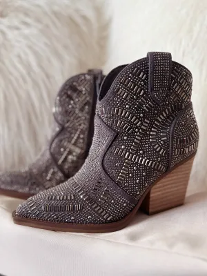 One Day Rhinestone Fashion Booties In Grey