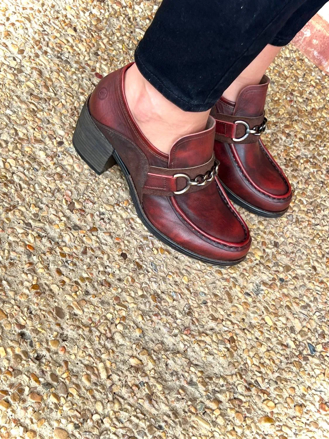 Palmer Stacked Heel Loafer In Red
