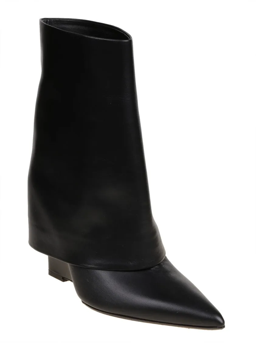 Pointed Toe Black Leather Ankle Boot