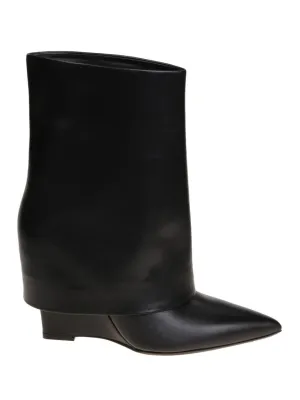 Pointed Toe Black Leather Ankle Boot