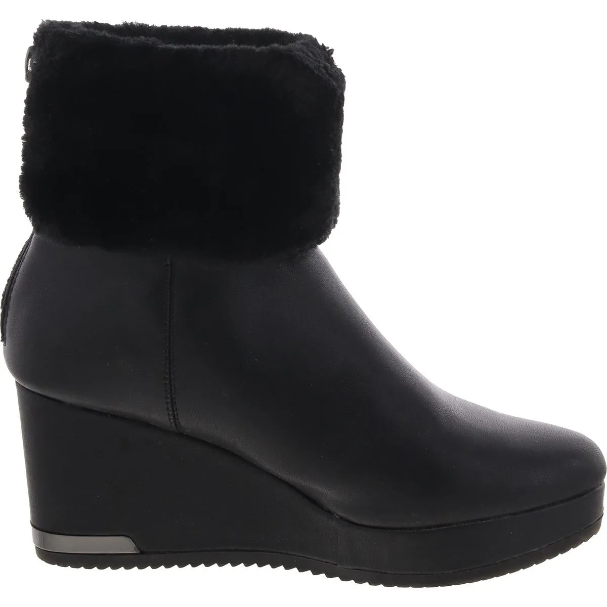 POWELL WEDGE BOOTIE Womens Faux Fur Lined Faux Leather Wedge Boots