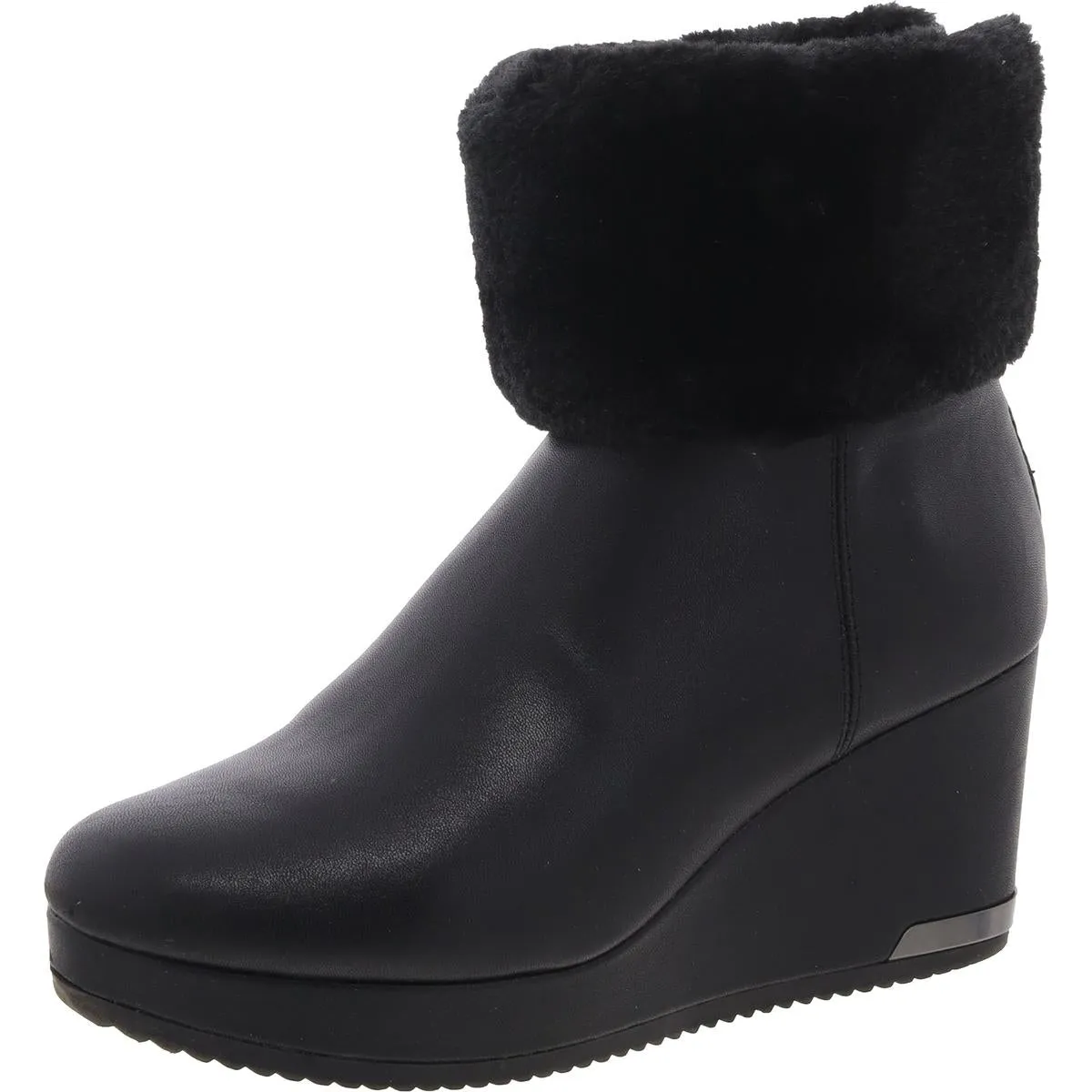 POWELL WEDGE BOOTIE Womens Faux Fur Lined Faux Leather Wedge Boots