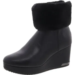 POWELL WEDGE BOOTIE Womens Faux Fur Lined Faux Leather Wedge Boots