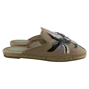 Ren Caovilla Embellished Espadrille Flat Mules in Brown Suede