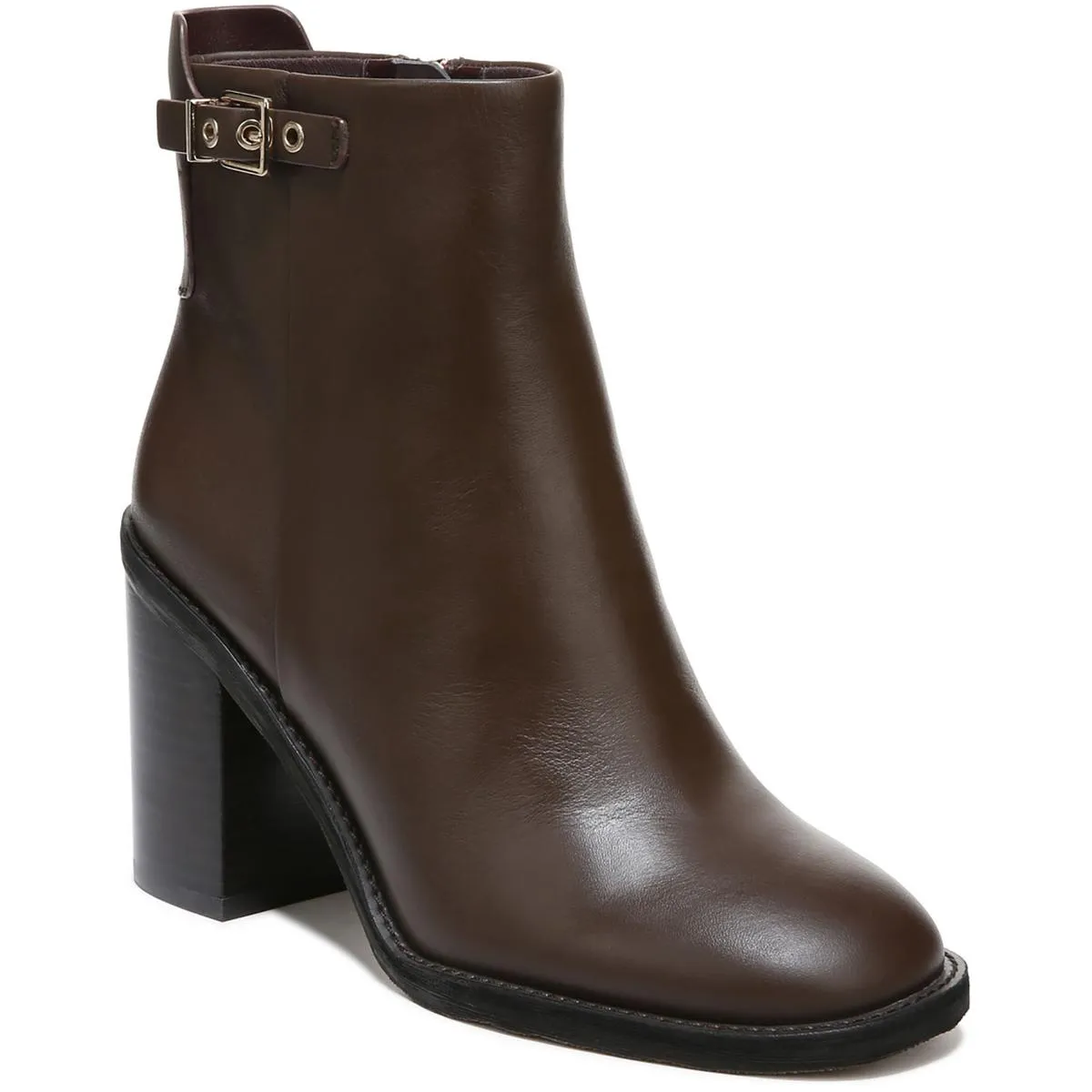 Rivet Womens Leather Block Heel Booties
