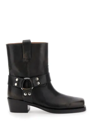 Roxy' Black Western Style Ankle Boots With Brown Nuances In Leather
