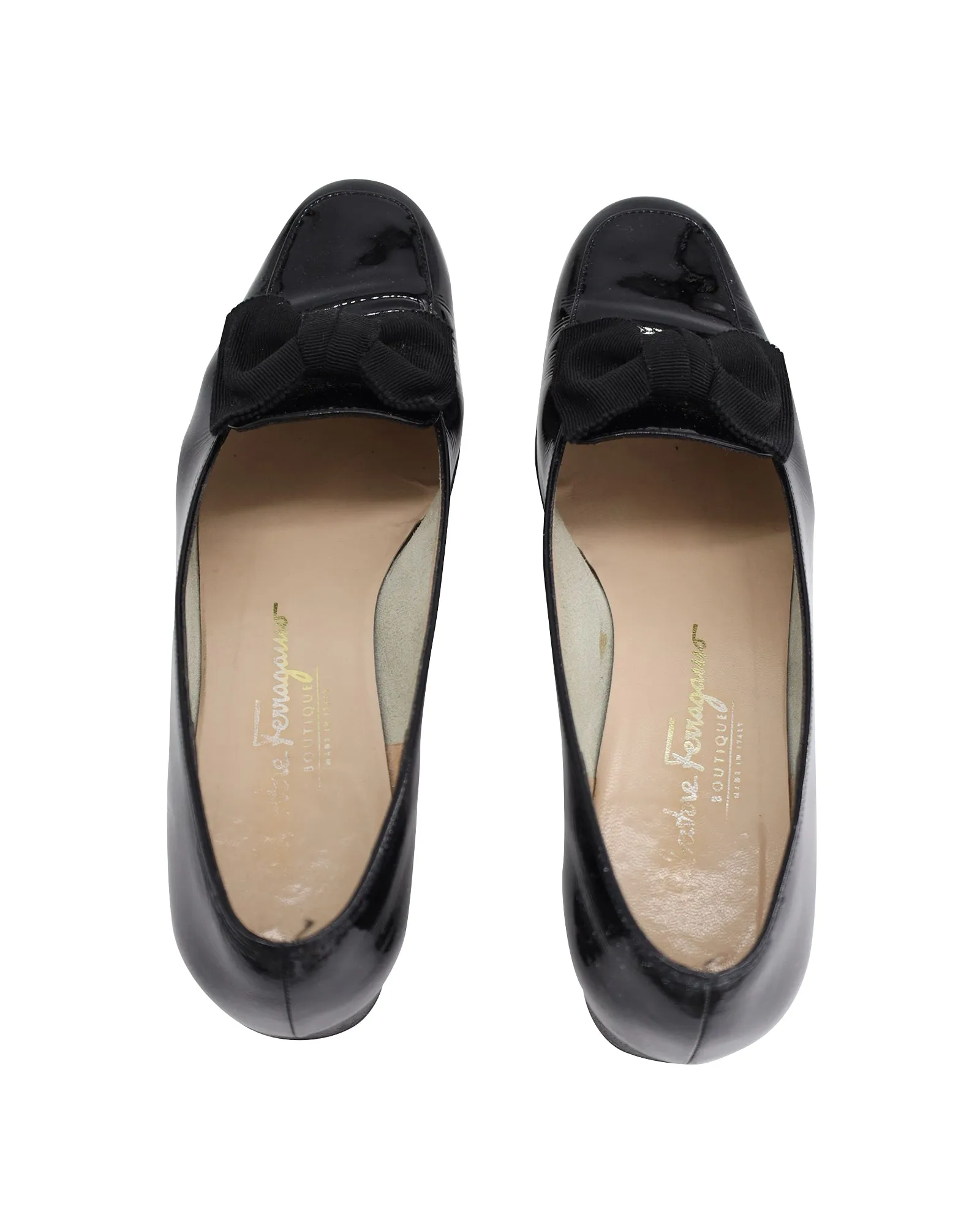 Salvatore Ferragamo Drusilla Bow Loafers in Black Patent Leather