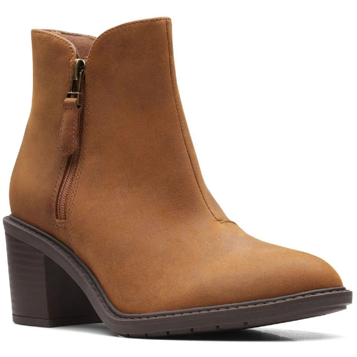 Scene Zip Womens Leather Almond Toe Ankle Boots