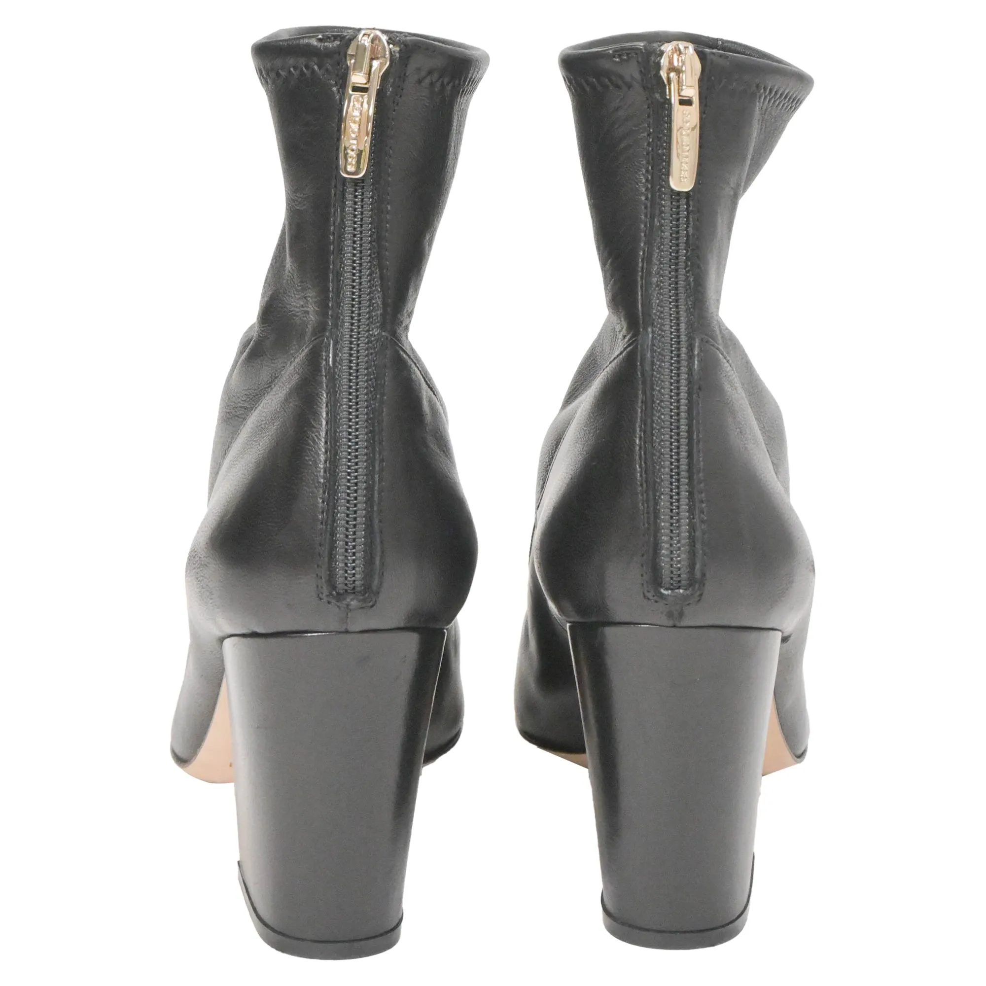 Sergio Rossi Block Heel Ankle Boots in Black Leather