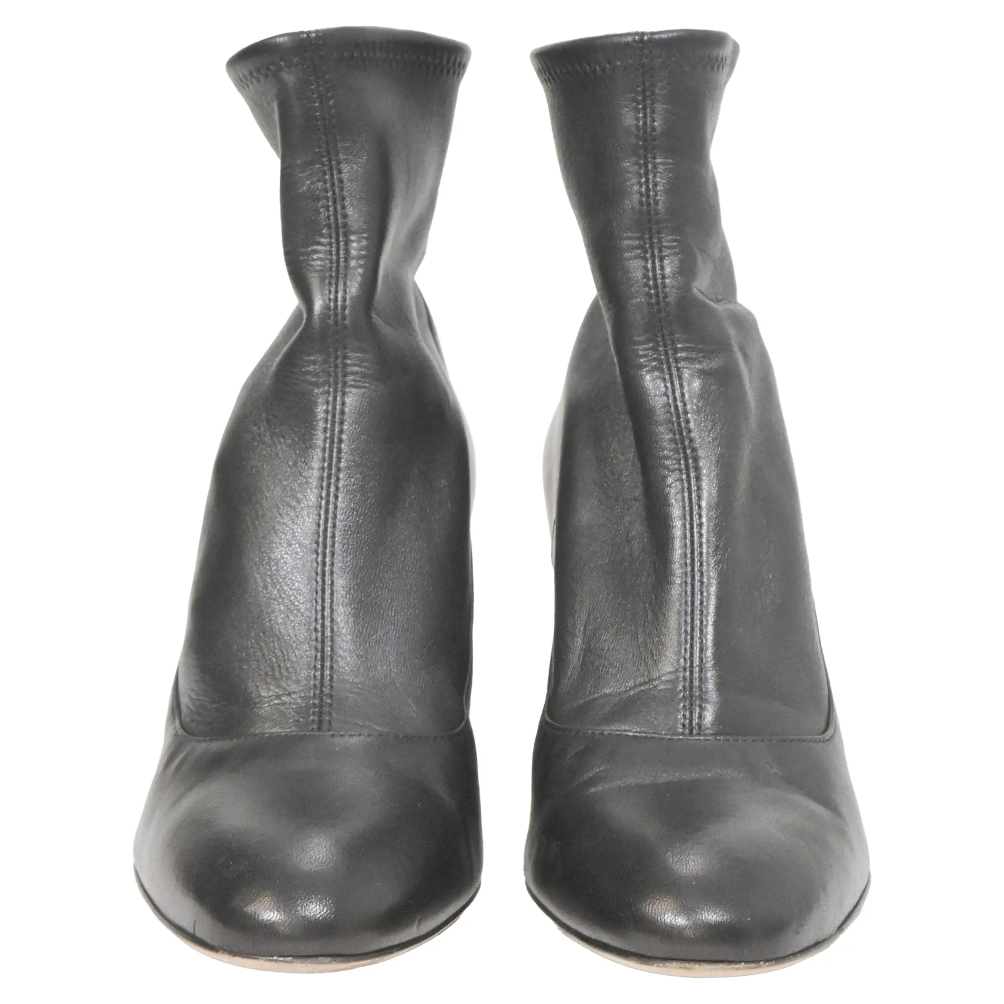 Sergio Rossi Block Heel Ankle Boots in Black Leather