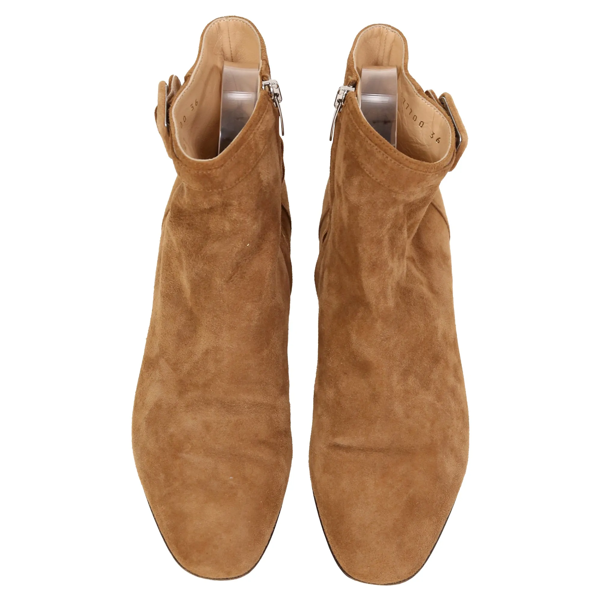 Sergio Rossi Buckled Strap Ankle Boots in Brown Suede