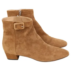 Sergio Rossi Buckled Strap Ankle Boots in Brown Suede