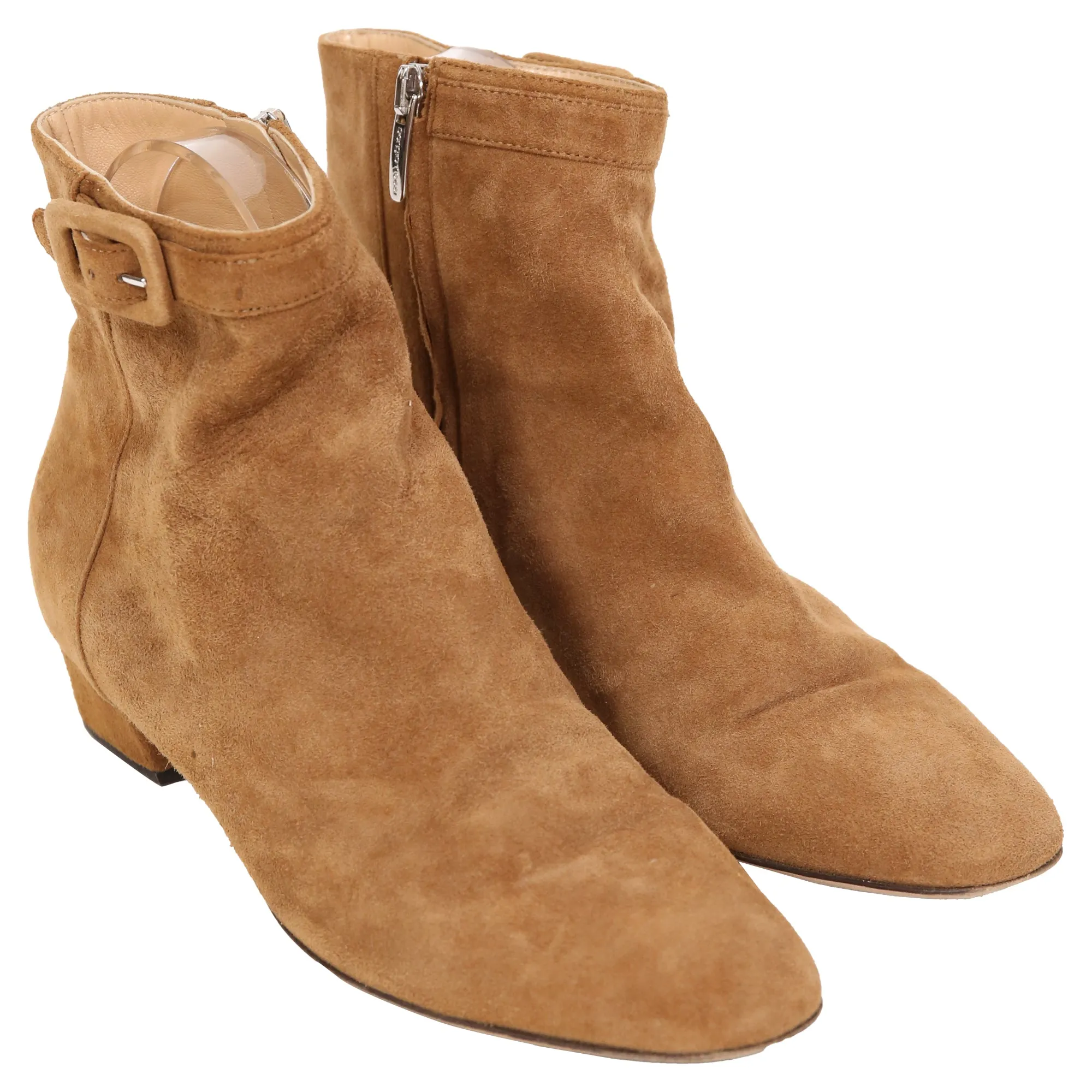 Sergio Rossi Buckled Strap Ankle Boots in Brown Suede