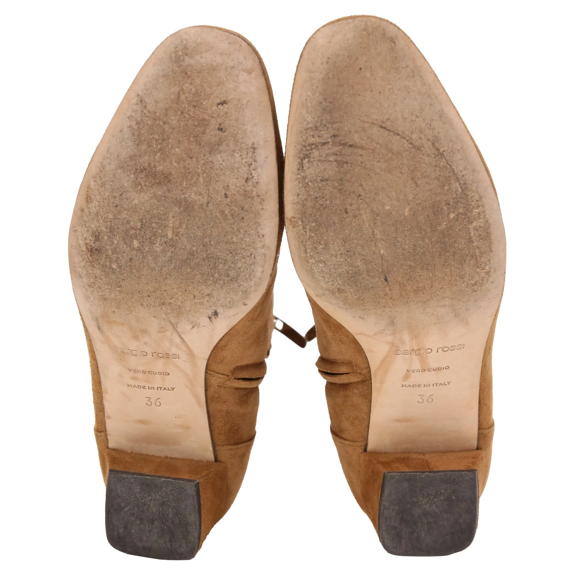 Sergio Rossi Buckled Strap Ankle Boots in Brown Suede