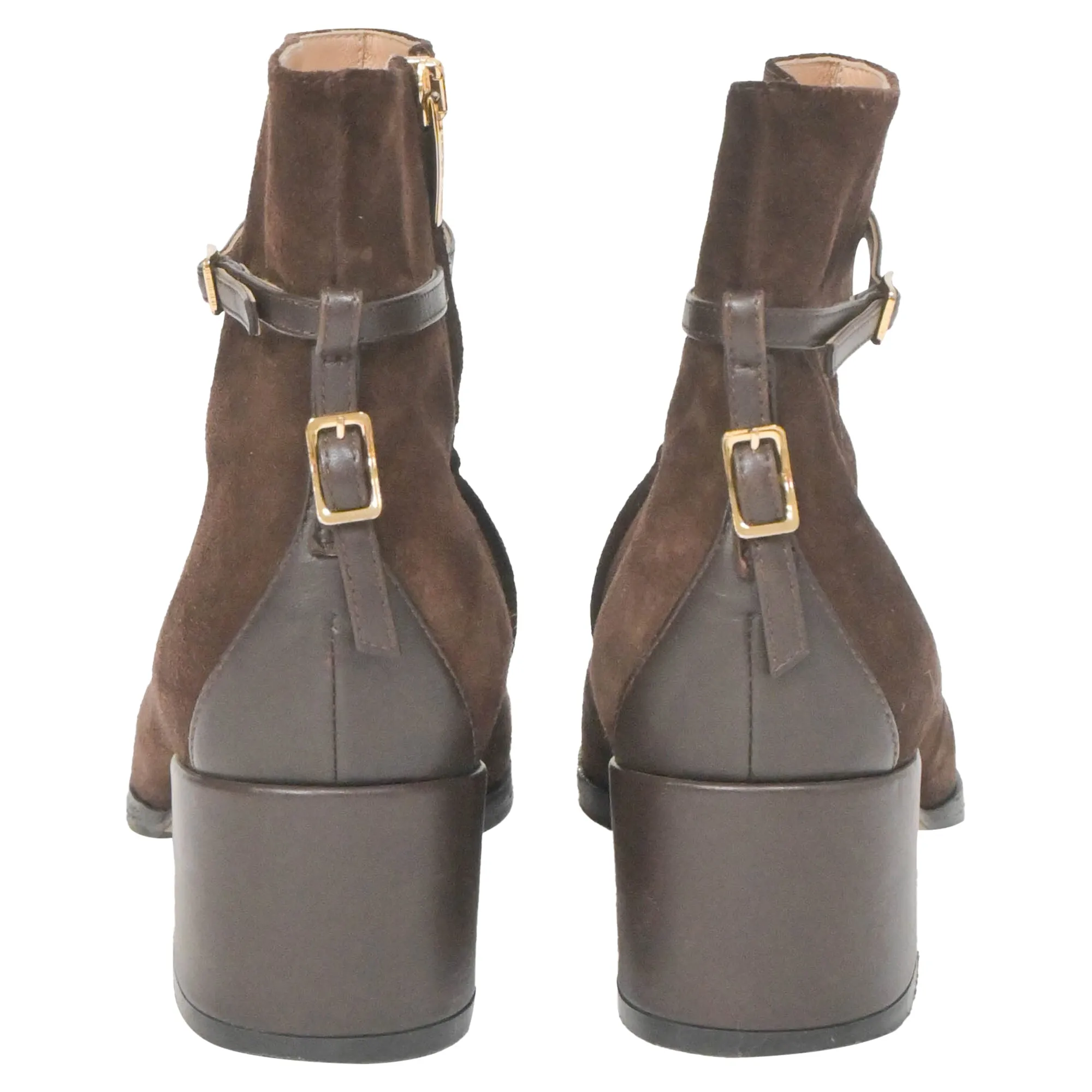 Sergio Rossi Low Heel Ankle Boots in Brown Suede