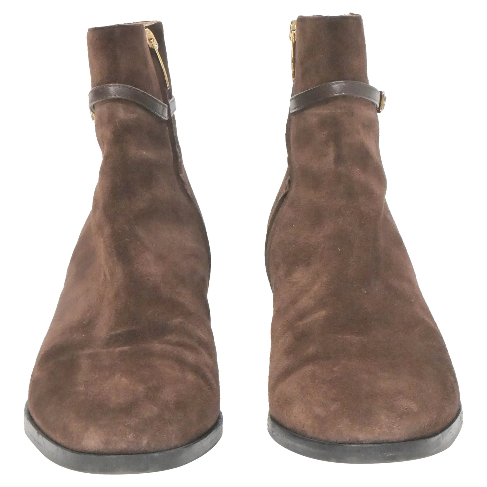 Sergio Rossi Low Heel Ankle Boots in Brown Suede