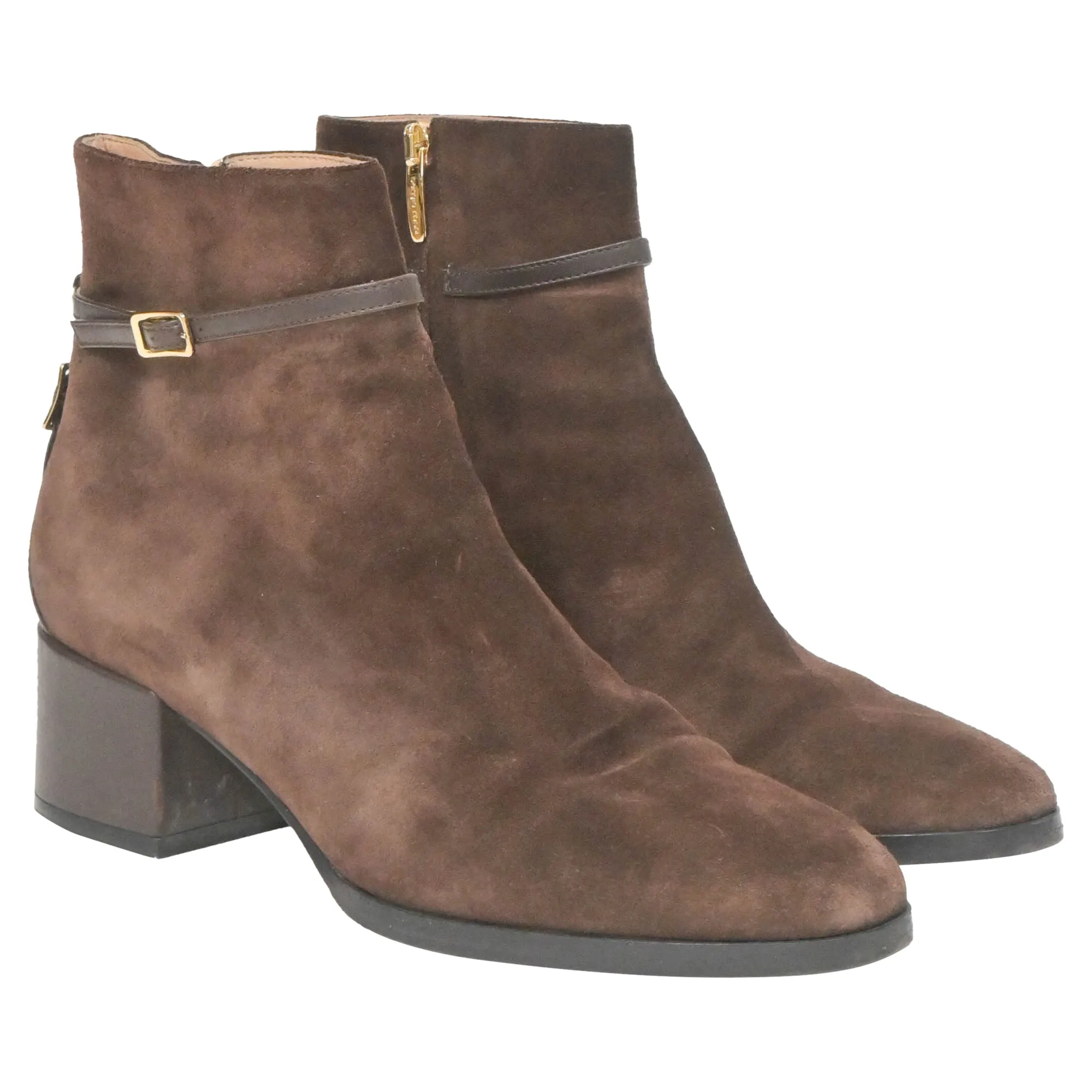 Sergio Rossi Low Heel Ankle Boots in Brown Suede