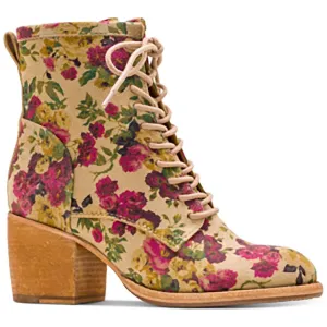 Sicily Womens Floral Print Faux Suede Combat & Lace-Up Boots