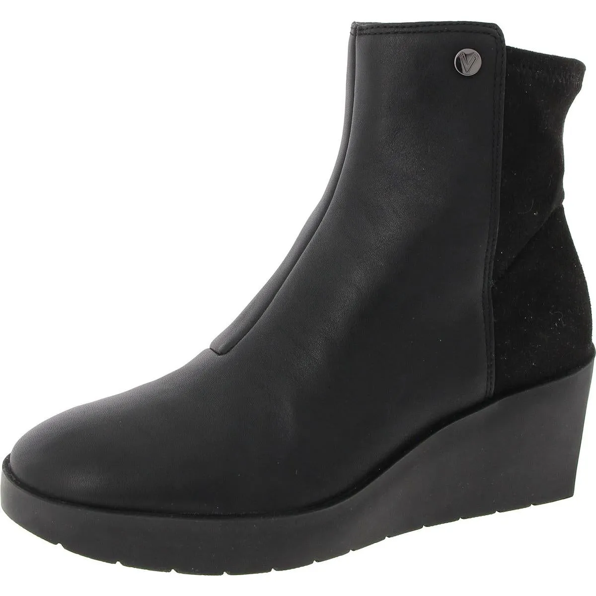 Skylar Womens Leather Mixed Media Wedge Boots