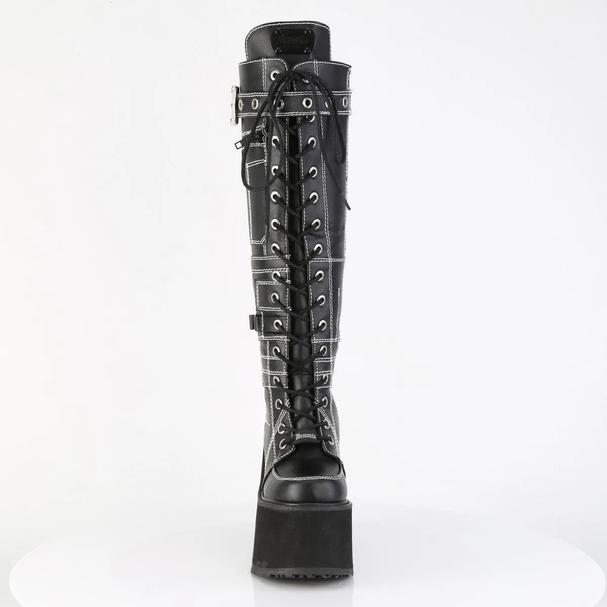 SWING-260 Black Vegan Leather Knee High Boots
