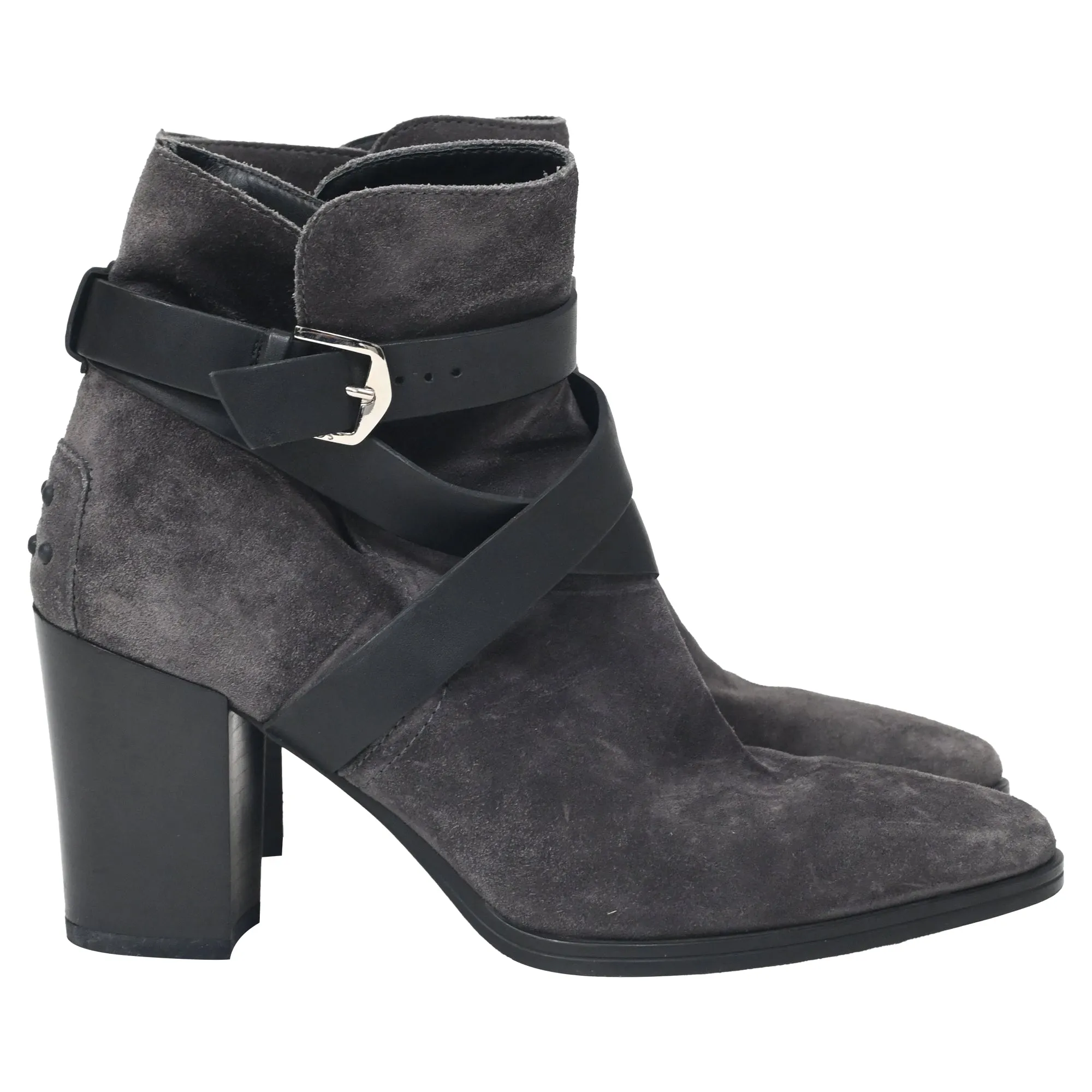 Tod's Belt Ankle Boots in Grey Suede