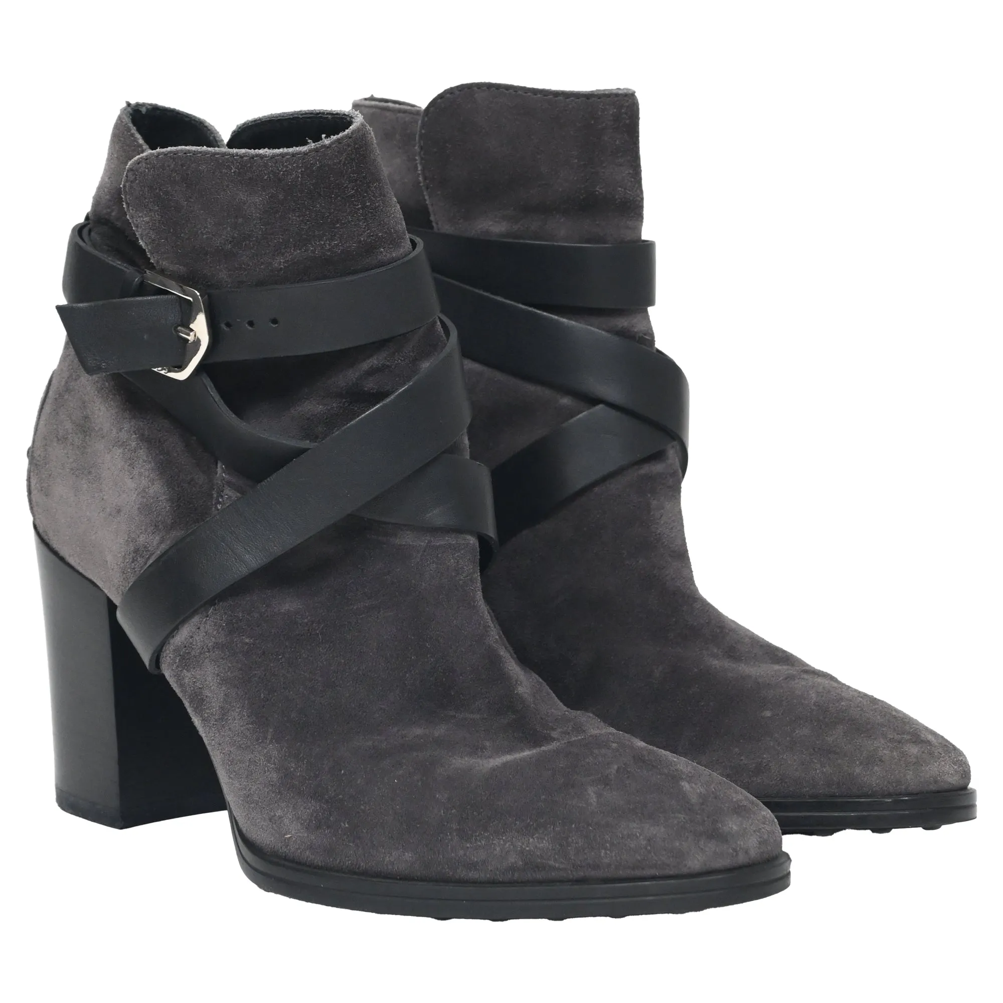 Tod's Belt Ankle Boots in Grey Suede