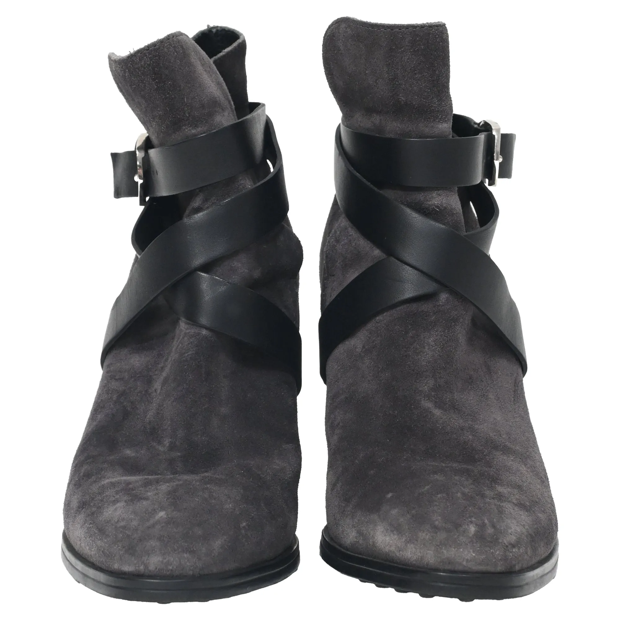 Tod's Belt Ankle Boots in Grey Suede