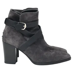 Tod's Belt Ankle Boots in Grey Suede