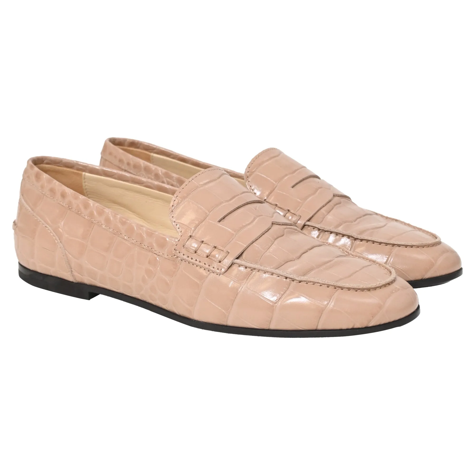 Tod's Croc-Effect Loafers in Beige Leather