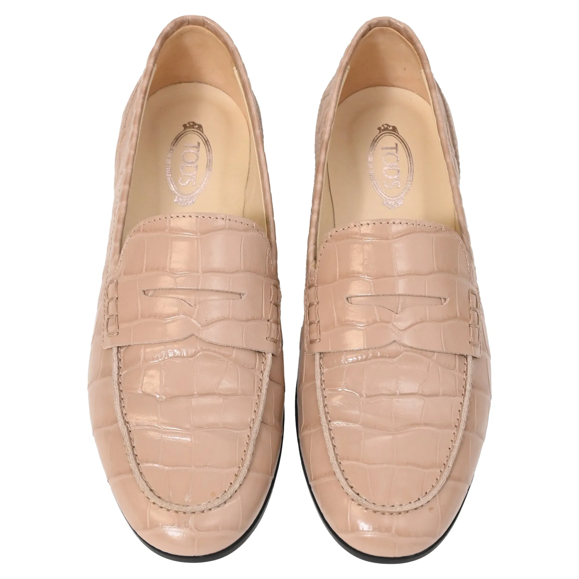 Tod's Croc-Effect Loafers in Beige Leather