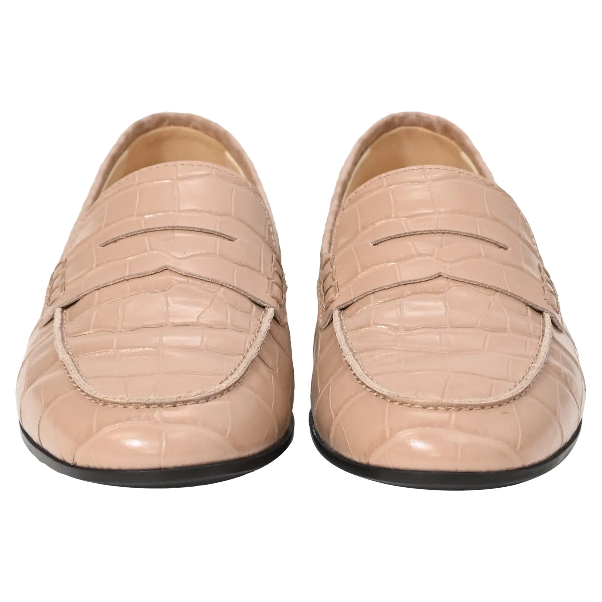 Tod's Croc-Effect Loafers in Beige Leather