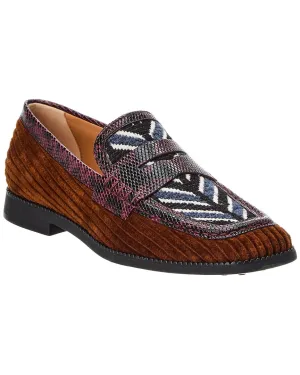 TODs Kate Gommino Velvet & Embossed Leather Loafer