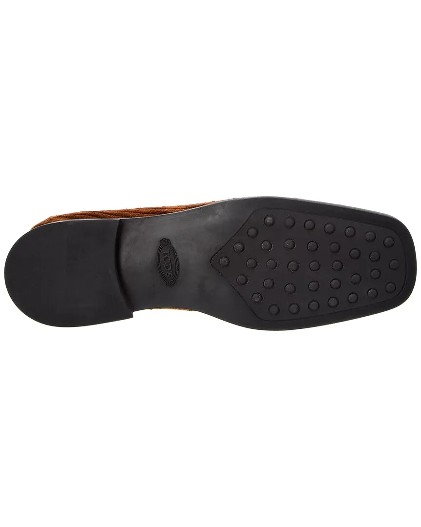 TODs Kate Gommino Velvet & Embossed Leather Loafer