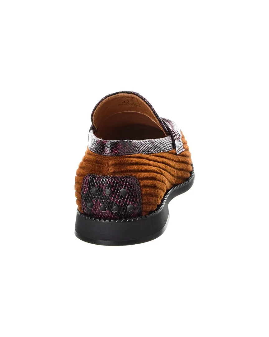 TODs Kate Gommino Velvet & Embossed Leather Loafer